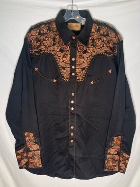 SCULLY GUNFIGHTER Western Shirt Floral Tooled Embroidered Snap Button Men’s L